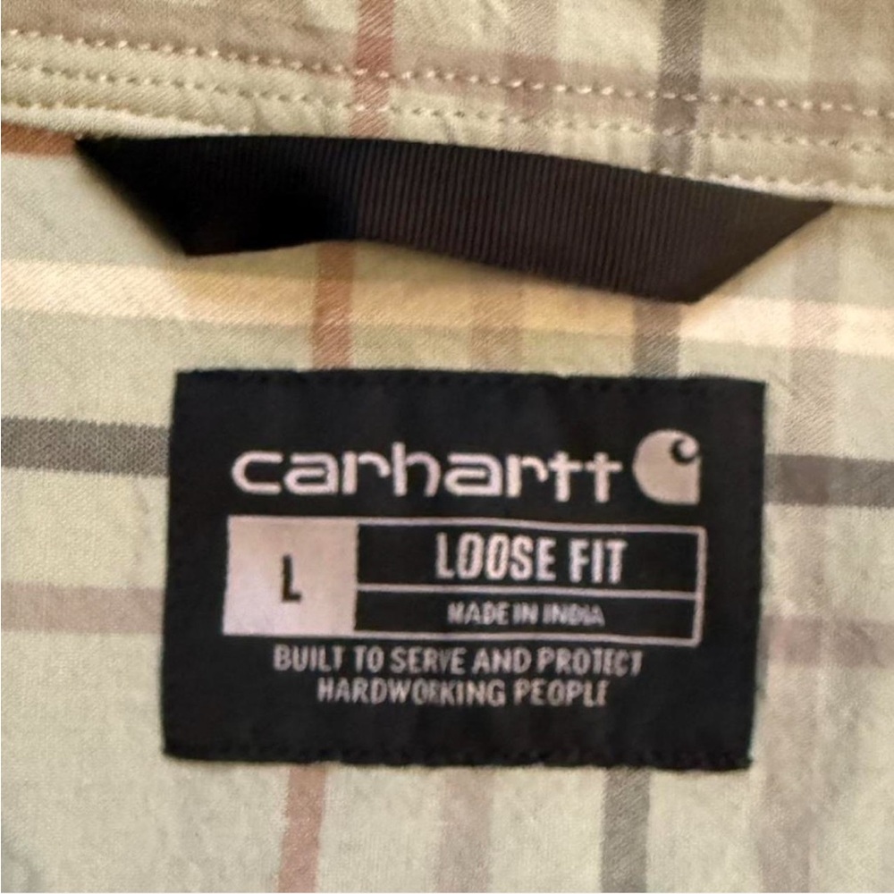 Carhartt Green and Brown Plaid Button Down Shirt. Large - Picture 4 of 6